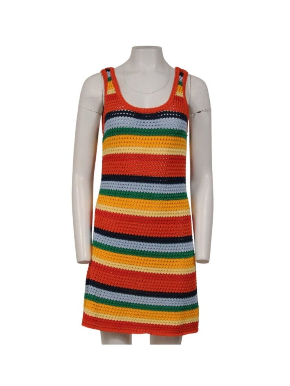 Marni No Vacancy Women Crochet Striped Minidress Size IT 44 Orange Knit Cotton